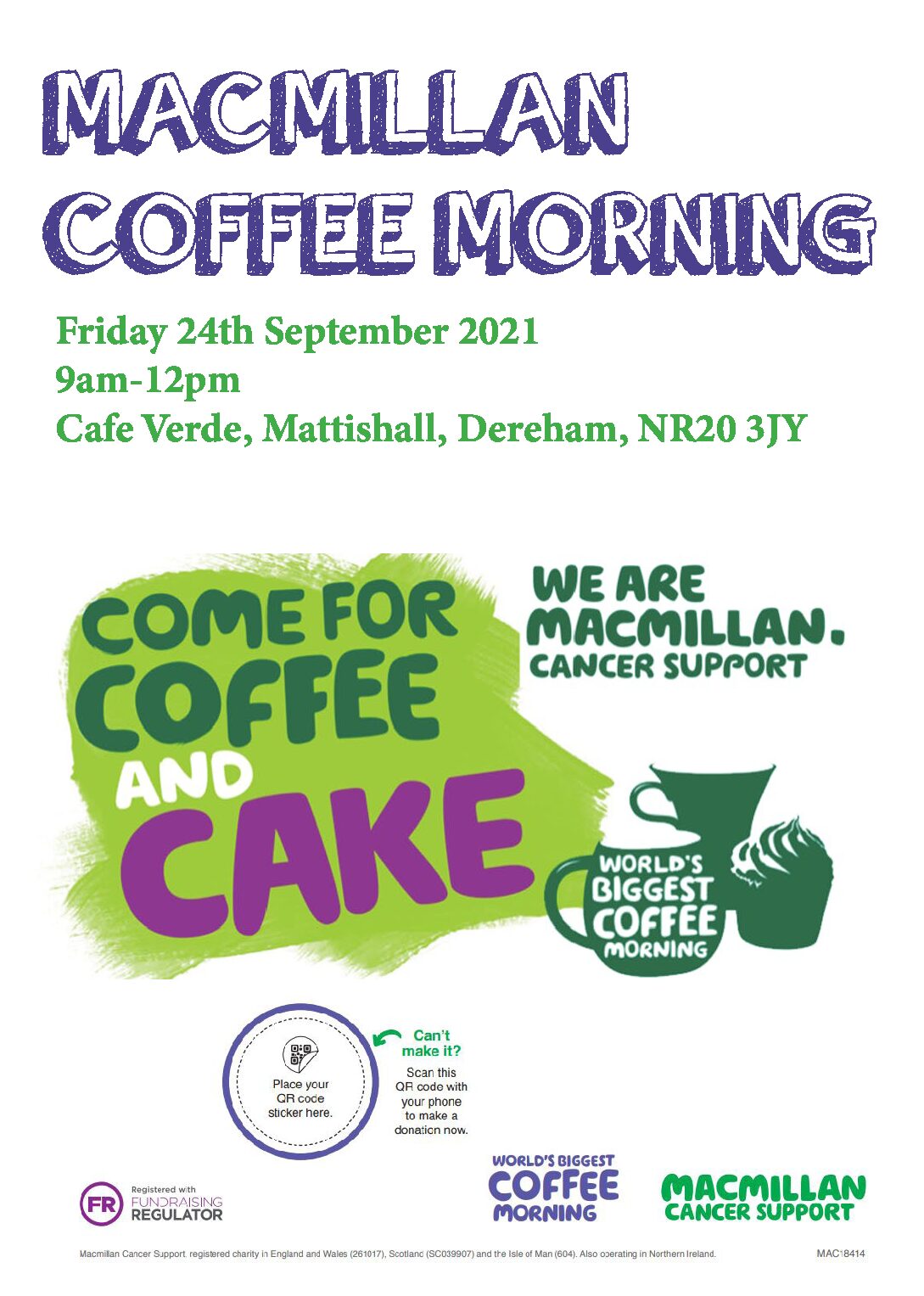 MacMillan Coffee Morning Poster 2021 » South Green Park